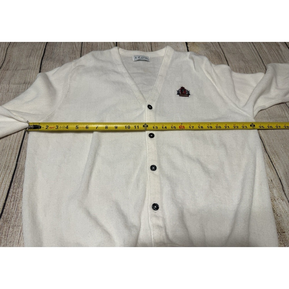 Vintage Mens IZOD Button Cardigan Off White Cream w/Crest Sz XL USA MADE GTbD - Picture 5 of 6